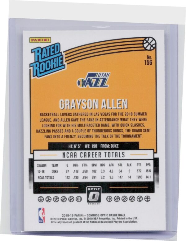 2018-19 Donruss Optic Grayson Allen RC #156 Jazz - Image 3