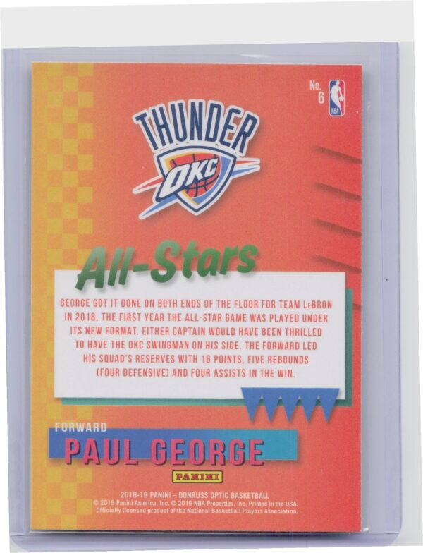 2018-19 Donruss Optic Paul George #6 Thunder All Stars Holo - Image 3