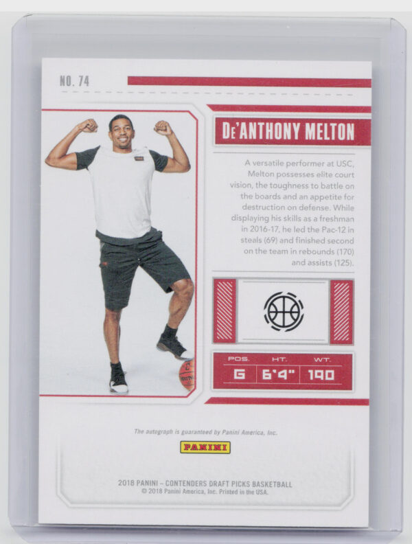 2018-19 Panini Contenders Draft Picks De'Anthony Melton AU #74 Trojans - Image 3