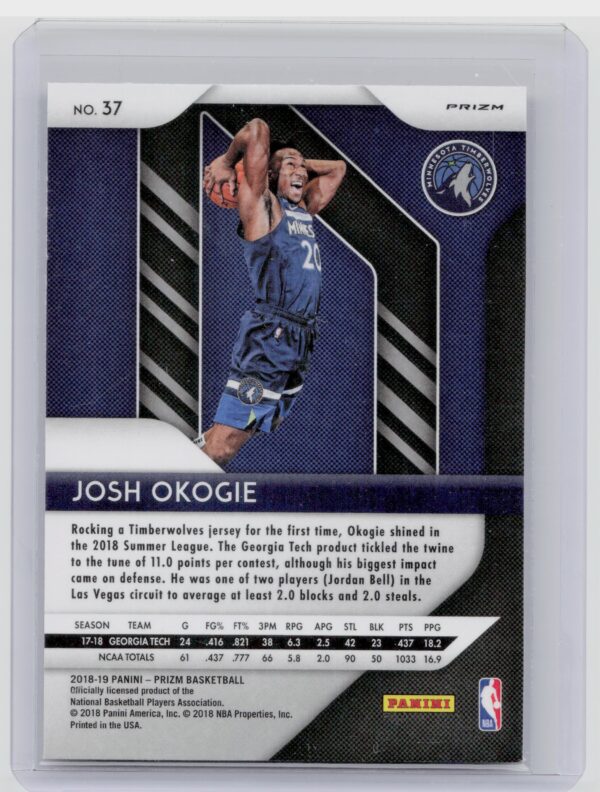 2018-19 Panini Prizm Josh Okogie Prizms Pink Ice #37 Timberwolves - Image 3