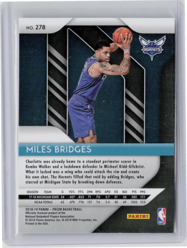 2018-19 Panini Prizm Miles Bridges RC #278 Hornets - Image 3