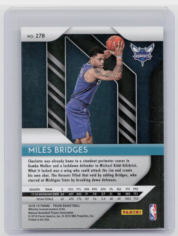 2018-19 Panini Prizm Miles Bridges RC #278 Hornets - Image 3