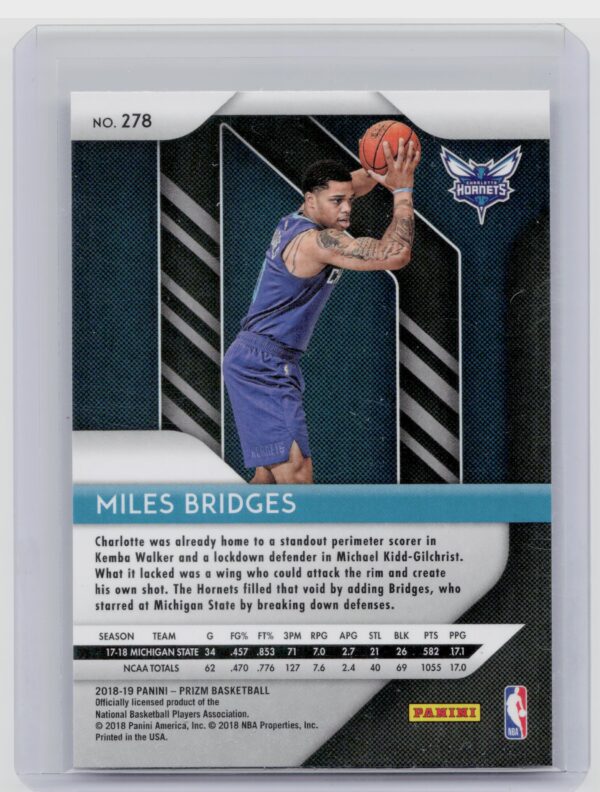 2018-19 Panini Prizm Miles Bridges RC #278 Hornets - Image 3