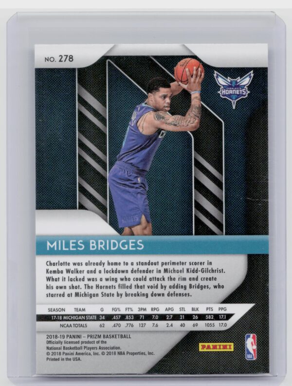 2018-19 Panini Prizm Miles Bridges RC #278 Hornets - Image 3