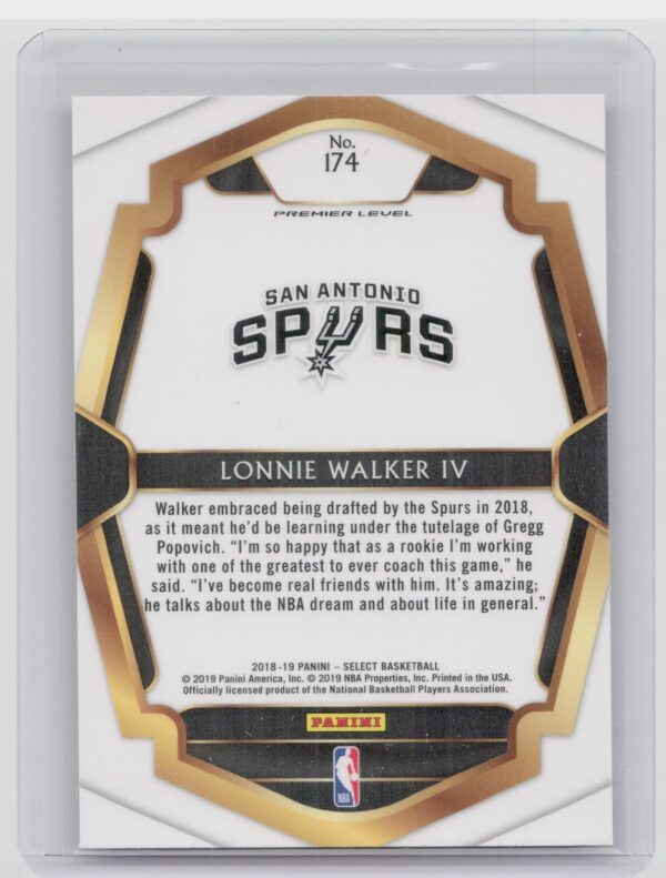 2018-19 Panini Select Lonnie Walker IV RC #174 Spurs - Image 3