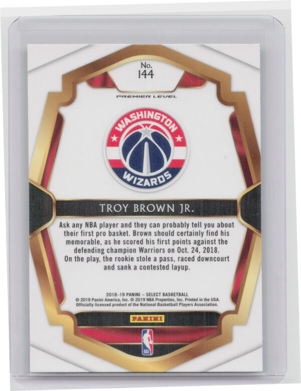 2018-19 Panini Select Troy Brown Jr. RC #144 Wizards - Image 3