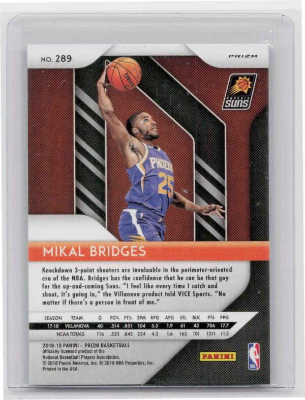 2018-19 Prizm Mikal Bridges Green #289 Suns - Image 3