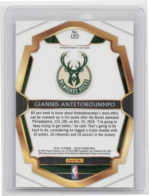 2018-19 Select Premier Level Giannis Antetokounmpo #120 Bucks - Image 3