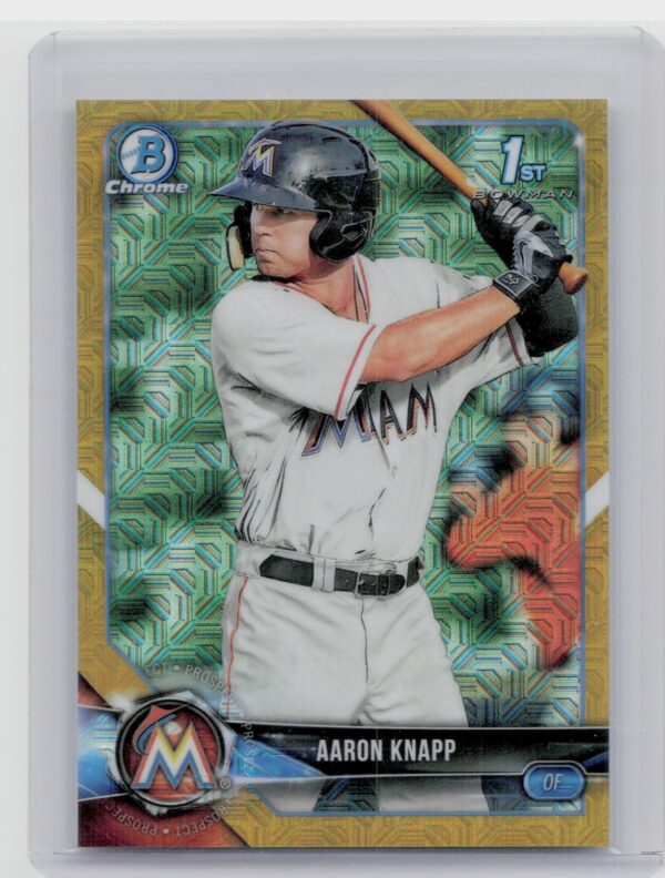 2018 Bowman Aaron Knapp /50 #BCP5 Marlins Chrome Prospects Mojo Refractor Gold