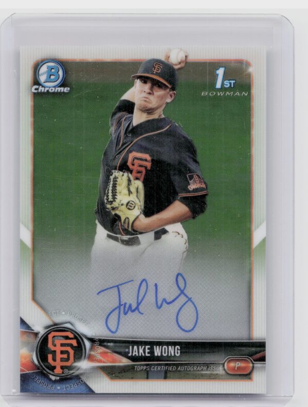 2018 Bowman Draft Jake Wong AU #CDA-JW Giants Chrome Draft Pick Autographs