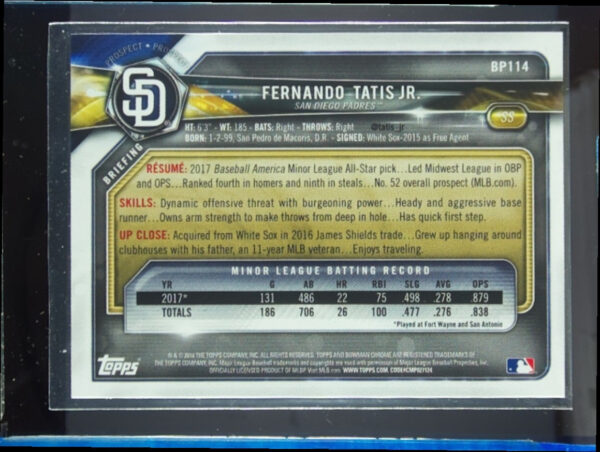 2018 Bowman Fernando Tatis Jr. #BP114 Padres Prospects - Image 3