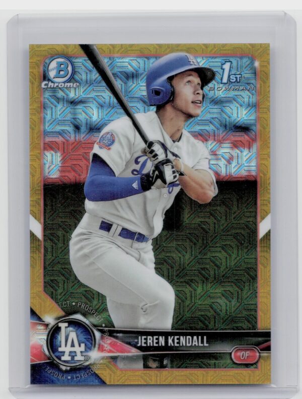 2018 Bowman Jeren Kendall SN50 #BCP23 Dodgers Chrome Prospects Mojo Refractor Go