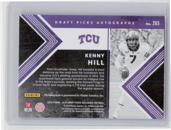 2018 Panini Elite Draft Picks Kenny Hill AU #265 Frogs Draft Picks Autographs - Image 3