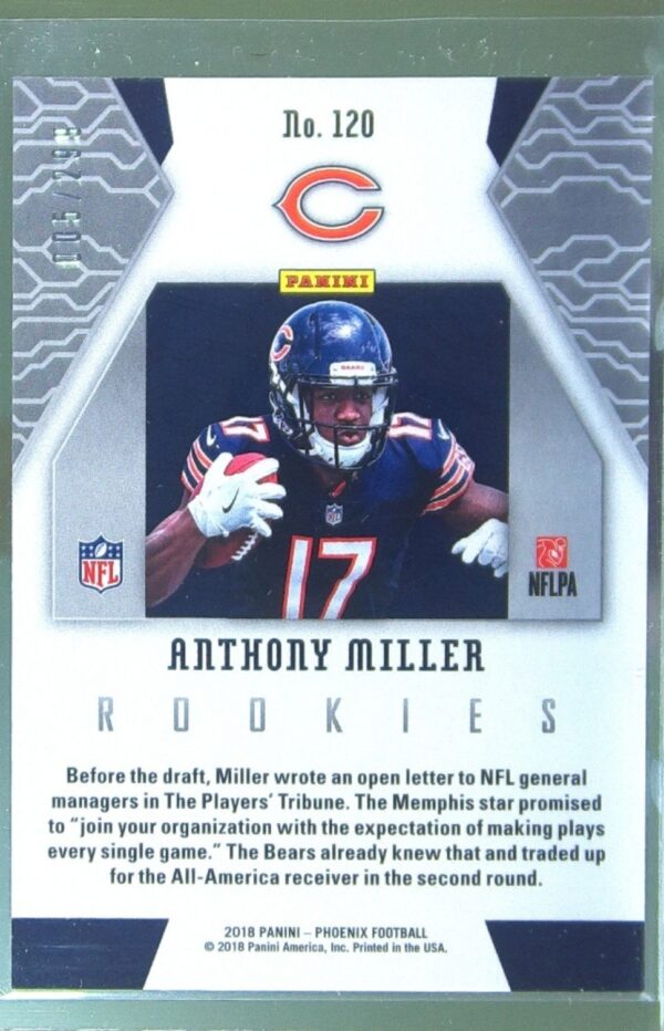 2018 Panini Phoenix Anthony Miller Red /299 RC #120 Bears - Image 3