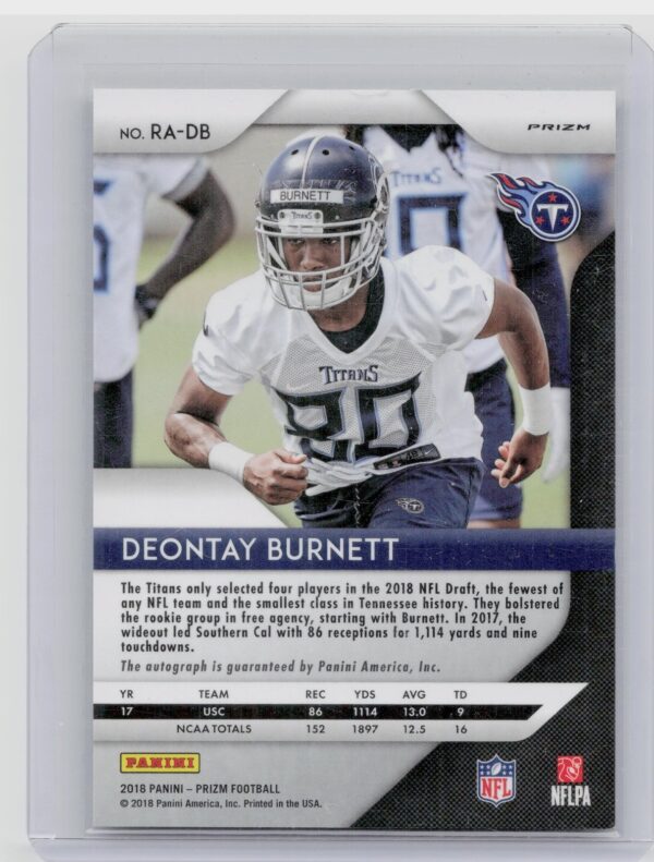 2018 Panini Prizm Deontay Burnett AU #RA-DB Titans Rookie Autographs Prizm Neon - Image 3
