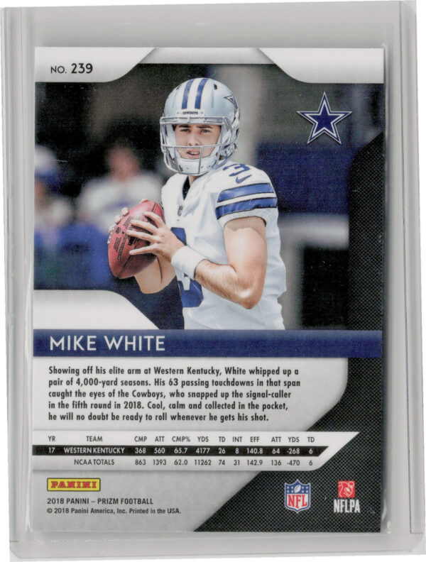 2018 Panini Prizm Mike White RC #239 Cowboys - Image 3