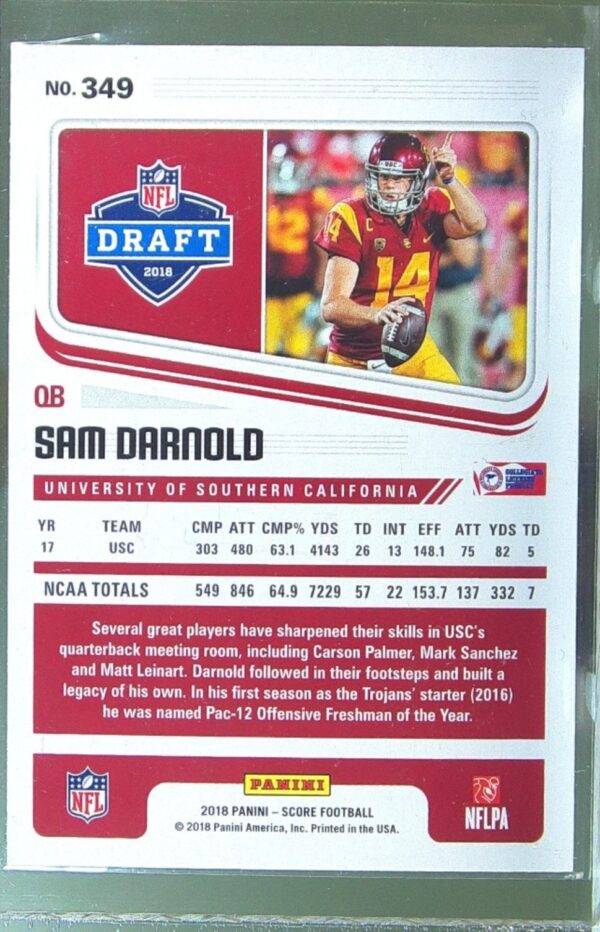 2018 Score Sam Darnold RC #349 Trojans - Image 3