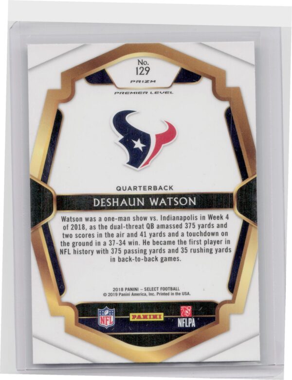 2018 Select Deshaun Watson Silver Prizm #129 Texans - Image 3