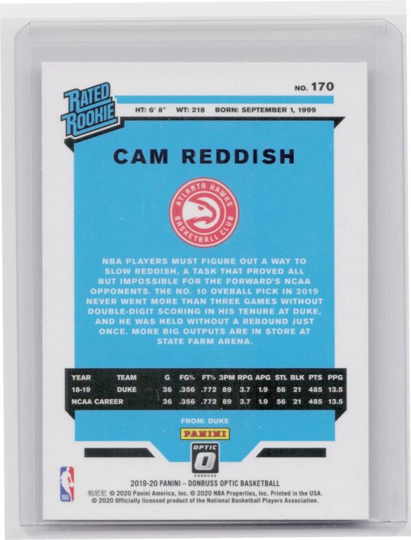 2019-20 Donruss Optic Cam Reddish RC #170 Hawks - Image 3