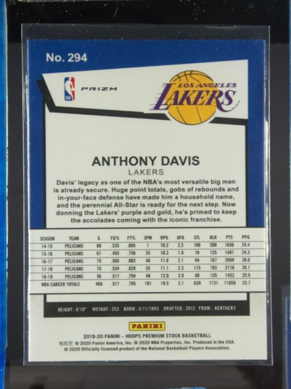 2019-20 Hoops Premium Stock Anthony Davis Prizms Green #294 Lakers - Image 3