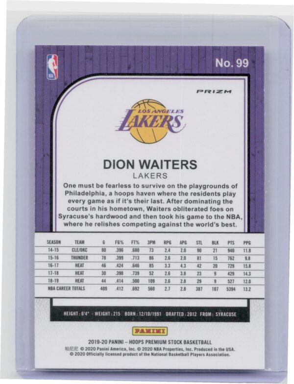 2019-20 Hoops Premium Stock Dion Waiters Prizms Silver Mojo #99 Lakers - Image 3