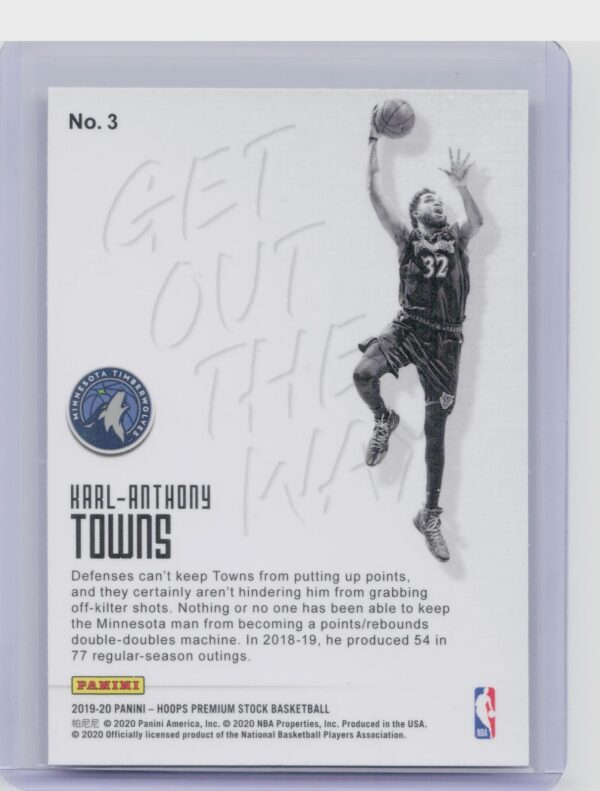 2019-20 Hoops Premium Stock Karl-Anthony Towns #3 Timberwolves Get Out The Way - Image 3