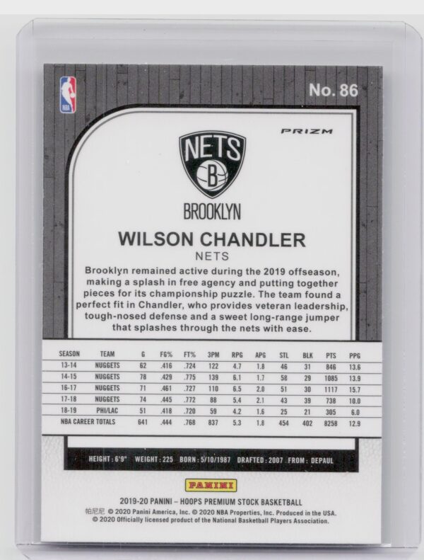 2019-20 Hoops Premium Stock Wilson Chandler Prizms Silver Mojo #86 Nets - Image 3