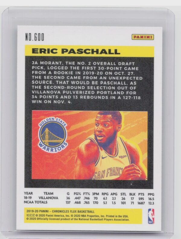 2019-20 Panini Chronicles Eric Paschall RC #600 Warriors - Image 3