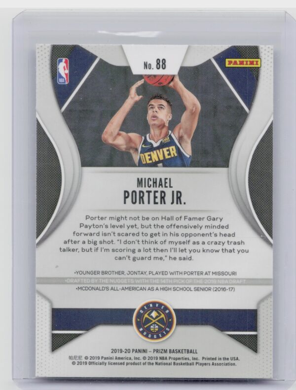 2019-20 Panini Prizm Michael Porter Jr. #88 Nuggets - Image 3