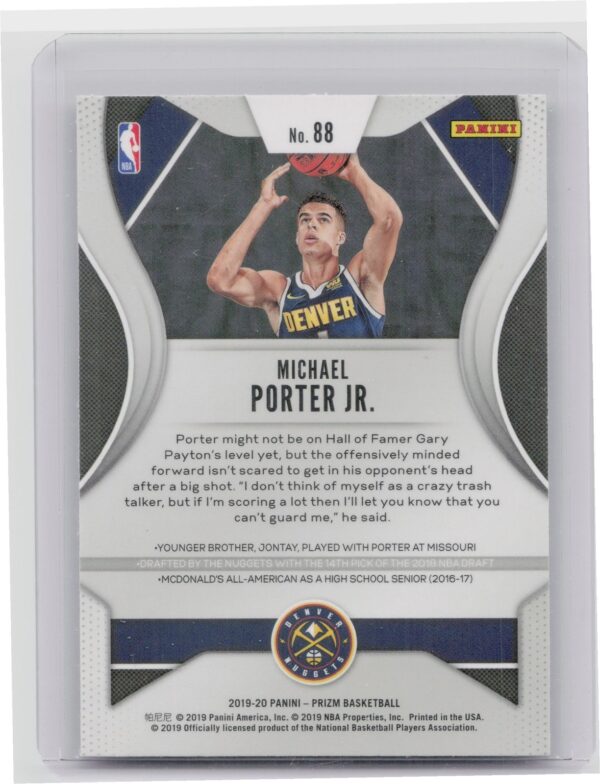 2019-20 Panini Prizm Michael Porter Jr. #88 Nuggets - Image 3