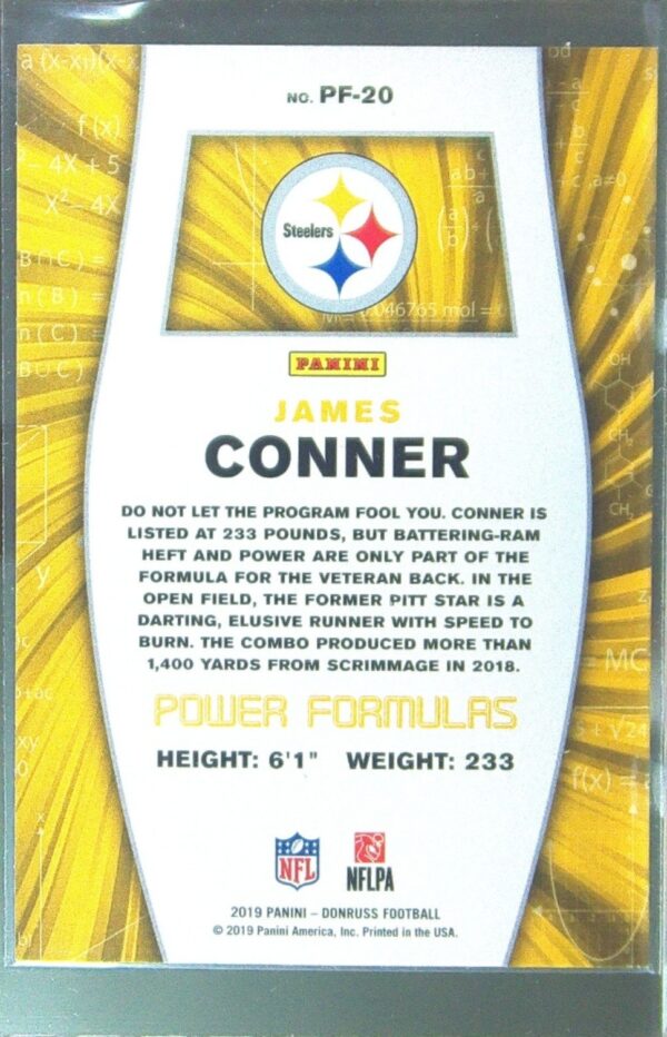 2019 Donruss James Conner #PF-20 Steelers Power Formulas - Image 3