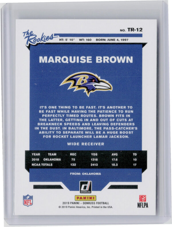 2019 Donruss Marquise Brown #TR-12 Ravens The Rookies - Image 3