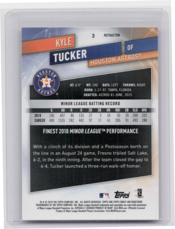 2019 Finest Kyle Tucker RC #3 Astros - Image 3