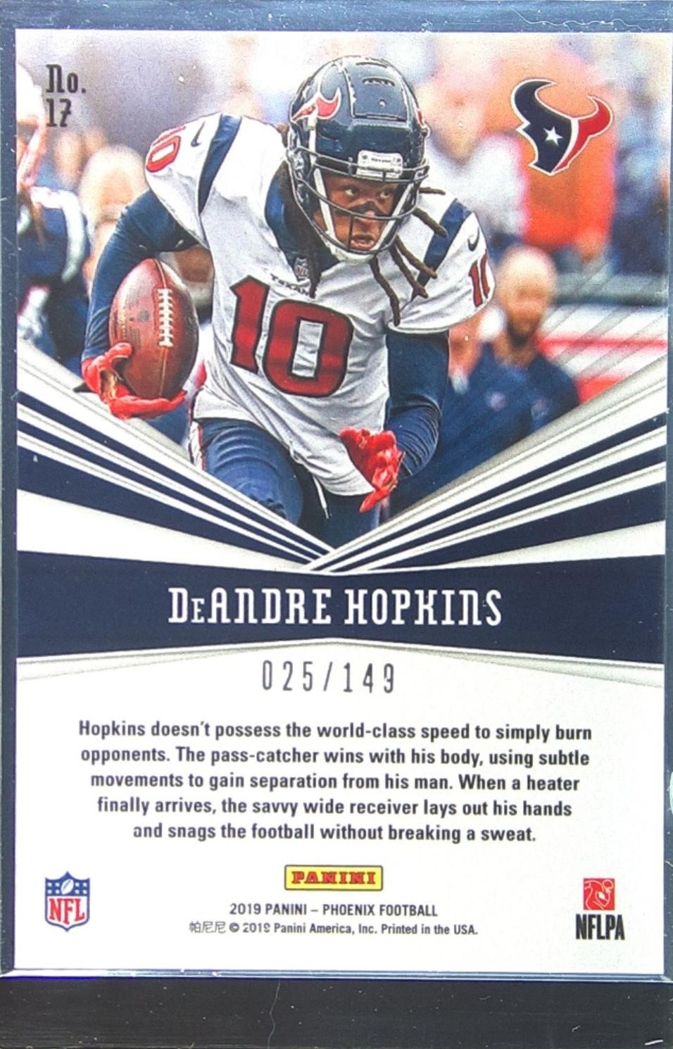 2019 Panini Phoenix DeAndre Hopkins /149 #17 Texans Catching Fire Purple - Image 3