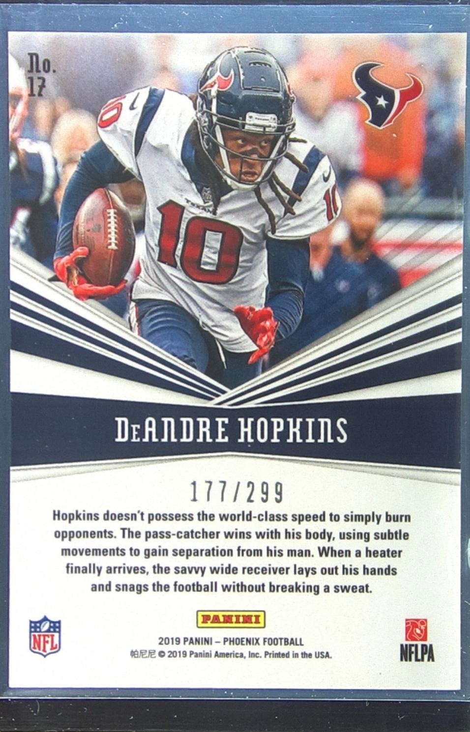 2019 Panini Phoenix DeAndre Hopkins /299 #17 Texans Catching Fire Red - Image 3