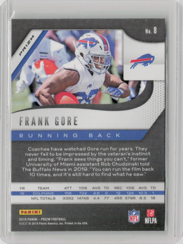 2019 Panini Prizm Frank Gore Neon Green Pulsar #8 Bills - Image 3