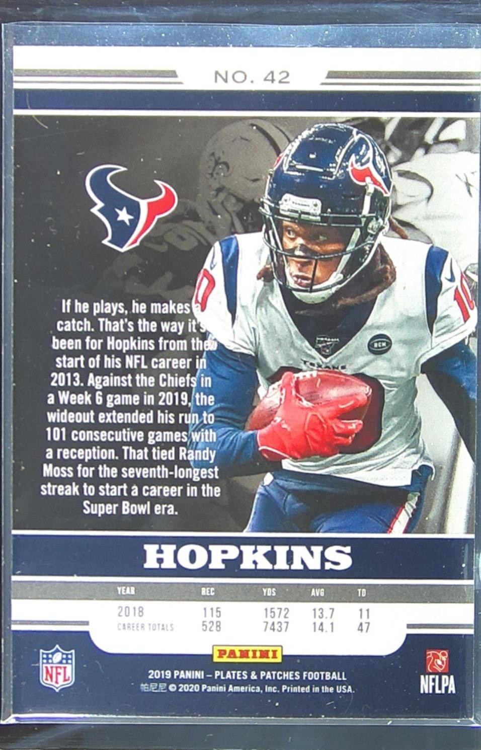 2019 Plates & Patches DeAndre Hopkins Green /25 #42 Texans - Image 3
