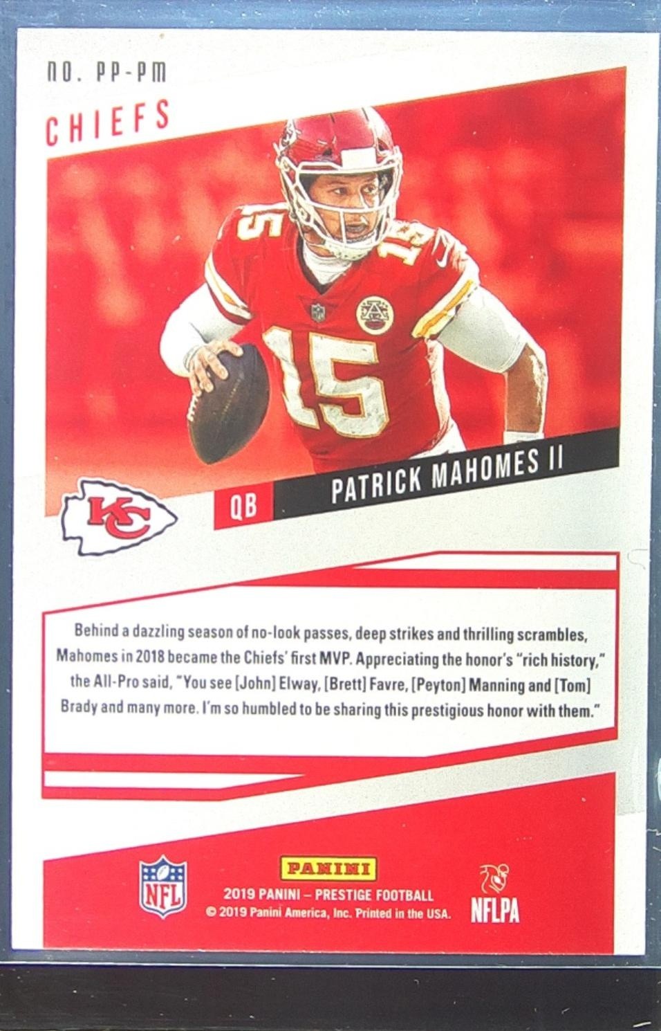 2019 Prestige Patrick Mahomes II #PP-PM Chiefs Prestigious Pros - Image 3