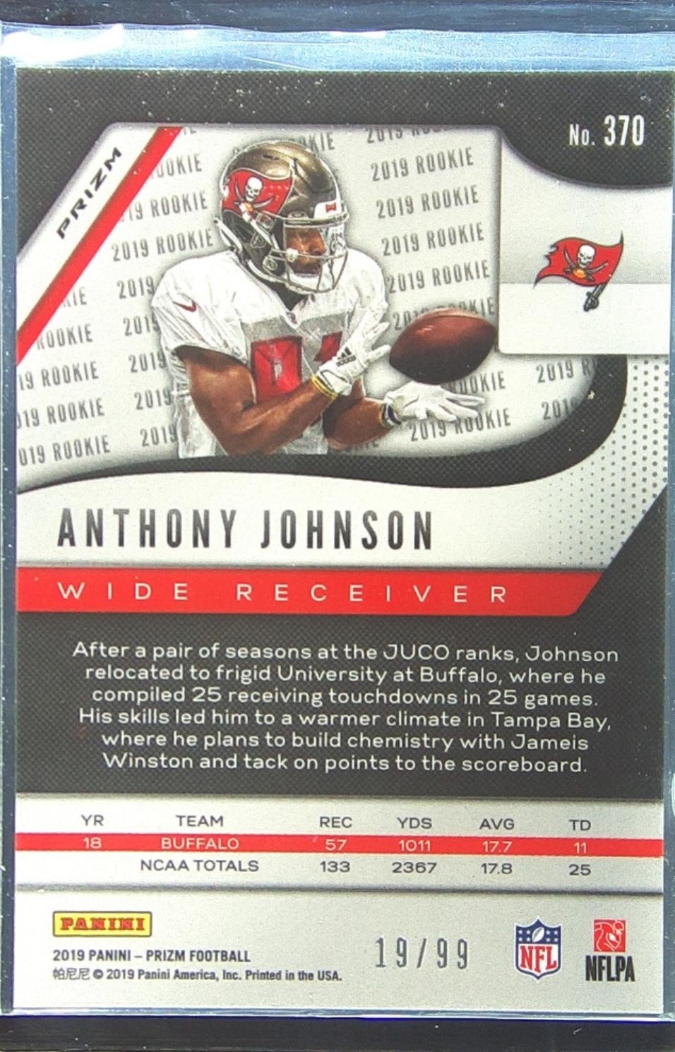 2019 Prizm Anthony Johnson Blue Ice /99 RC #370 Buccaneers - Image 3