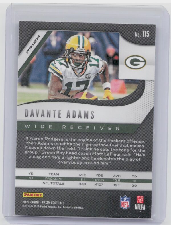 2019 Prizm Davante Adams Green #115 Packers - Image 3