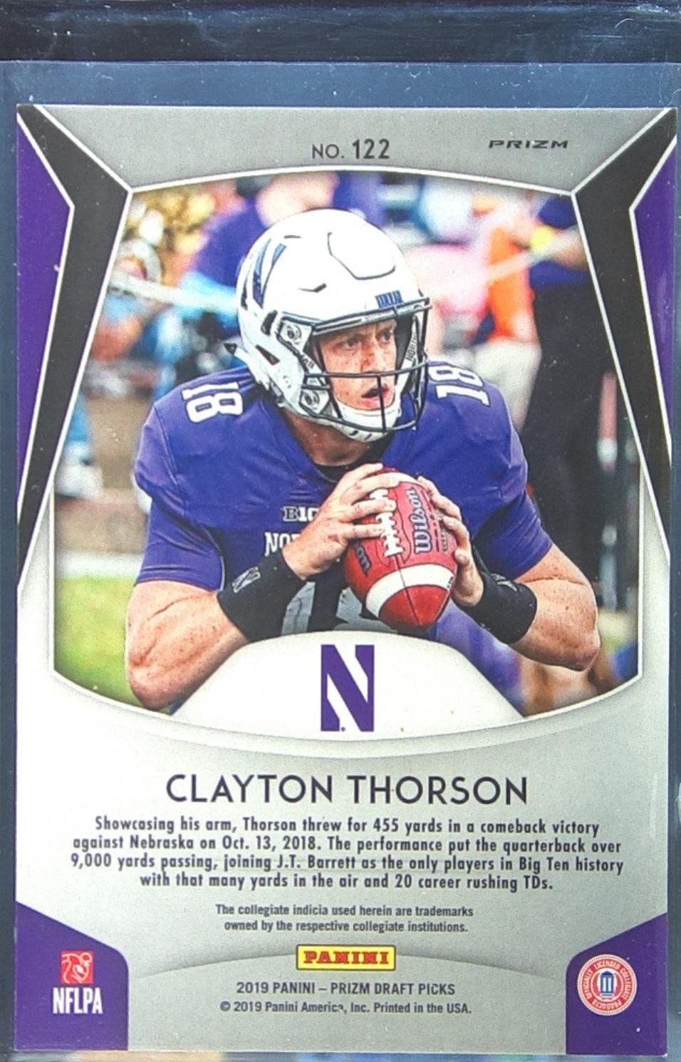 2019 Prizm Draft Picks Clayton Thorson Prizms Silver RC #122 Wildcats - Image 3