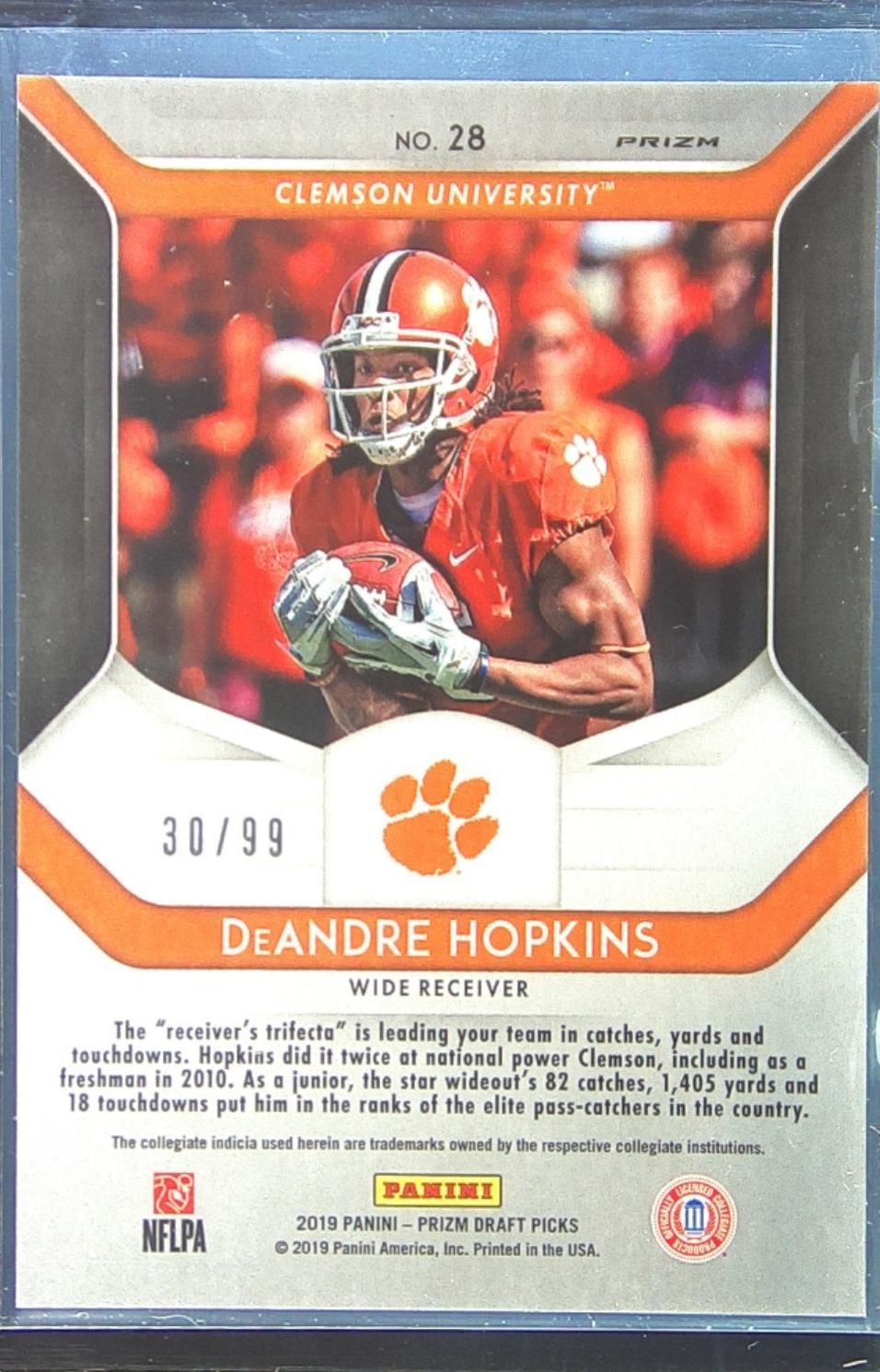 2019 Prizm Draft Picks DeAndre Hopkins Prizms Red White and Blue /99 #28 Tigers - Image 3