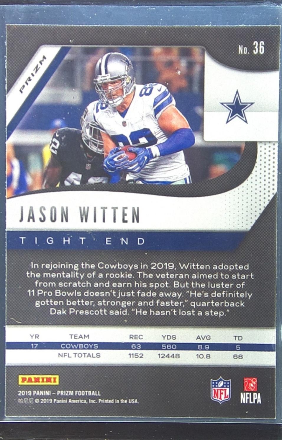 2019 Prizm Jason Witten Neon Green Pulsar #36 Cowboys - Image 3