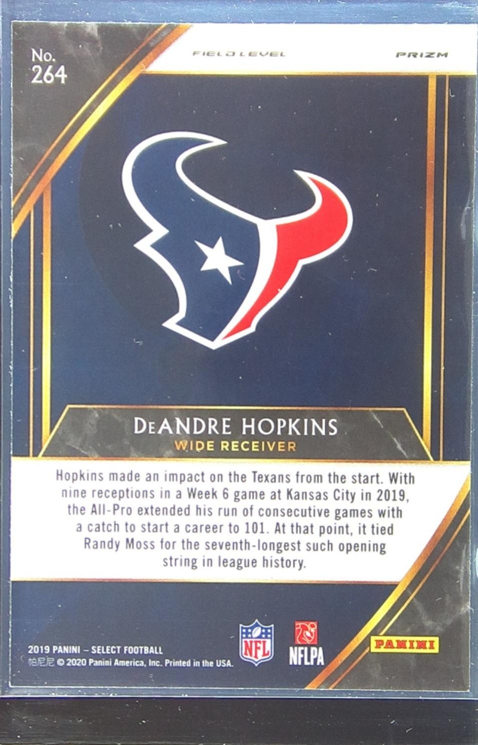 2019 Select DeAndre Hopkins Silver Prizm #264 Texans - Image 3