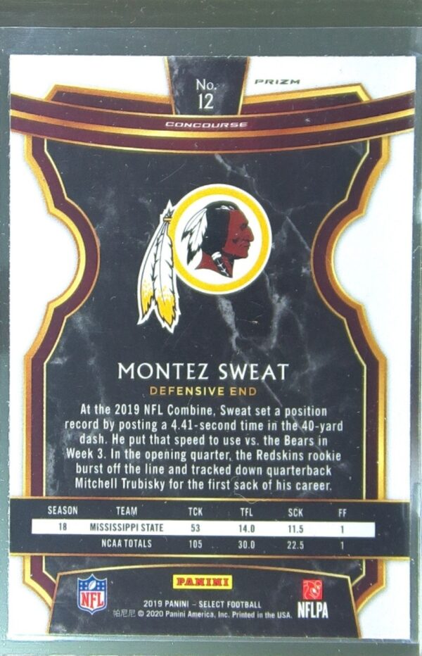 2019 Select Montez Sweat Silver Prizm RC #12 Redskins - Image 3
