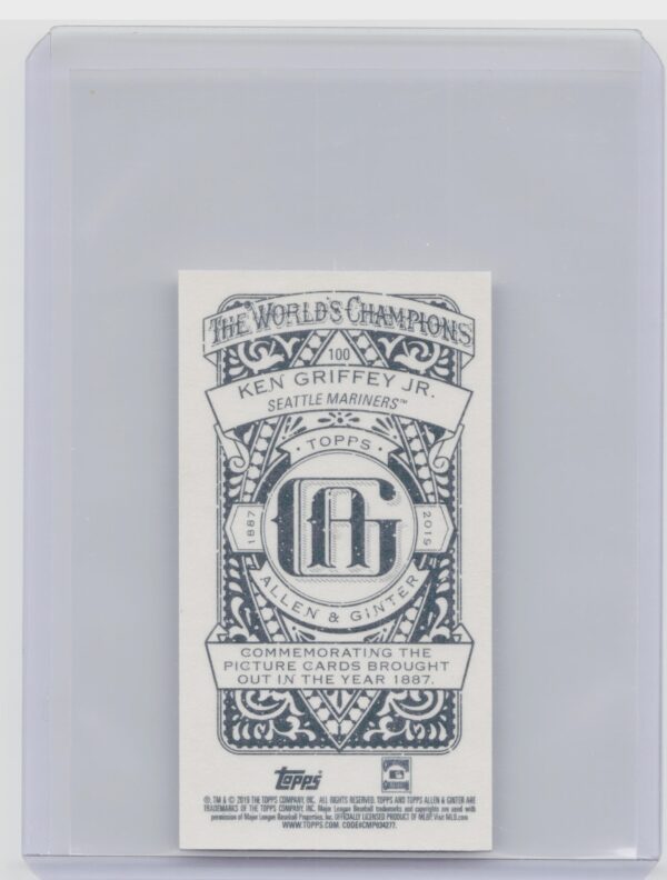 2019 Topps Allen & Ginter Ken Griffey Jr. Mini A & G Back #100 Mariners - Image 3