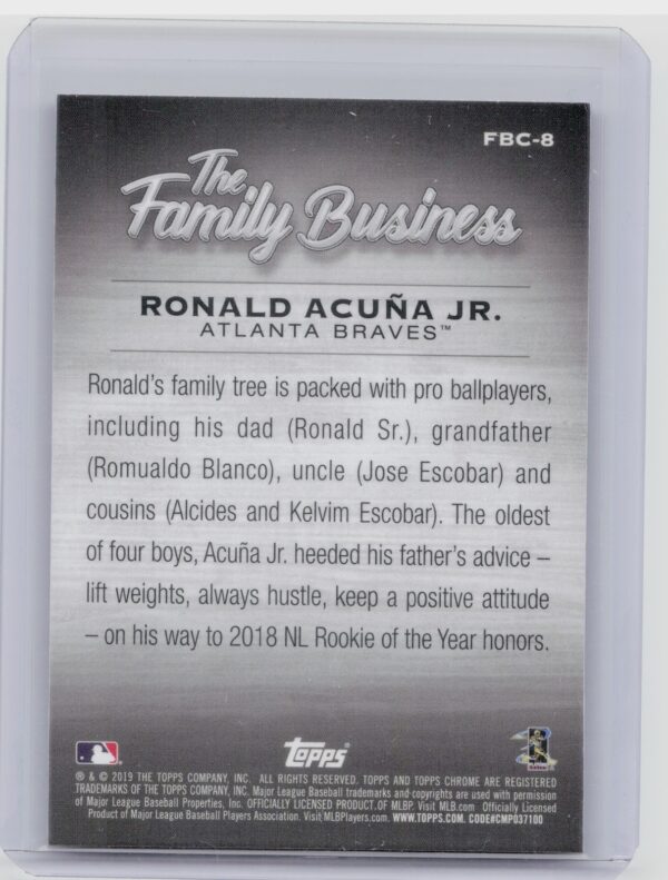 2019 Topps Chrome Update Ronald Acuna Jr. #FBC-8 Braves The Family Business - Image 3