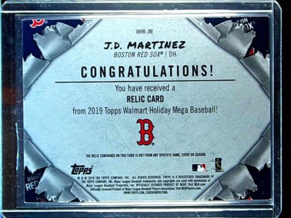2019 Topps Holiday J.D. Martinez JSY #WHR-JM Sox Relics - Image 3