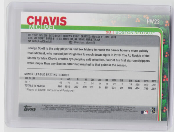 2019 Topps Holiday Michael Chavis RC #HW23 Sox - Image 3