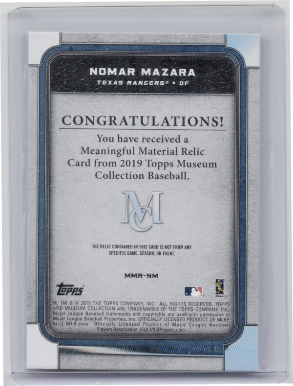 2019 Topps Museum Collection Nomar Mazara SN25 MEM #MMR-NM Rangers Meaningful Ma - Image 3